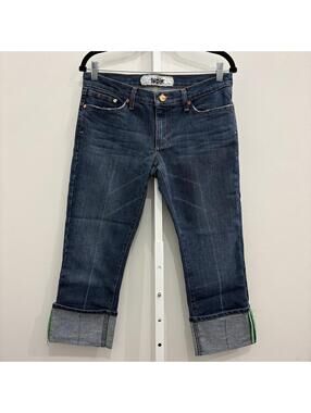 Indie Dark Wash Denim Cropped Jeans with Cuffed Hem